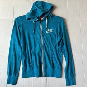 Nike Swoosh Logo Blue Full Zip Up Hoodie Jacket Size Medium Organic Cotton Blue